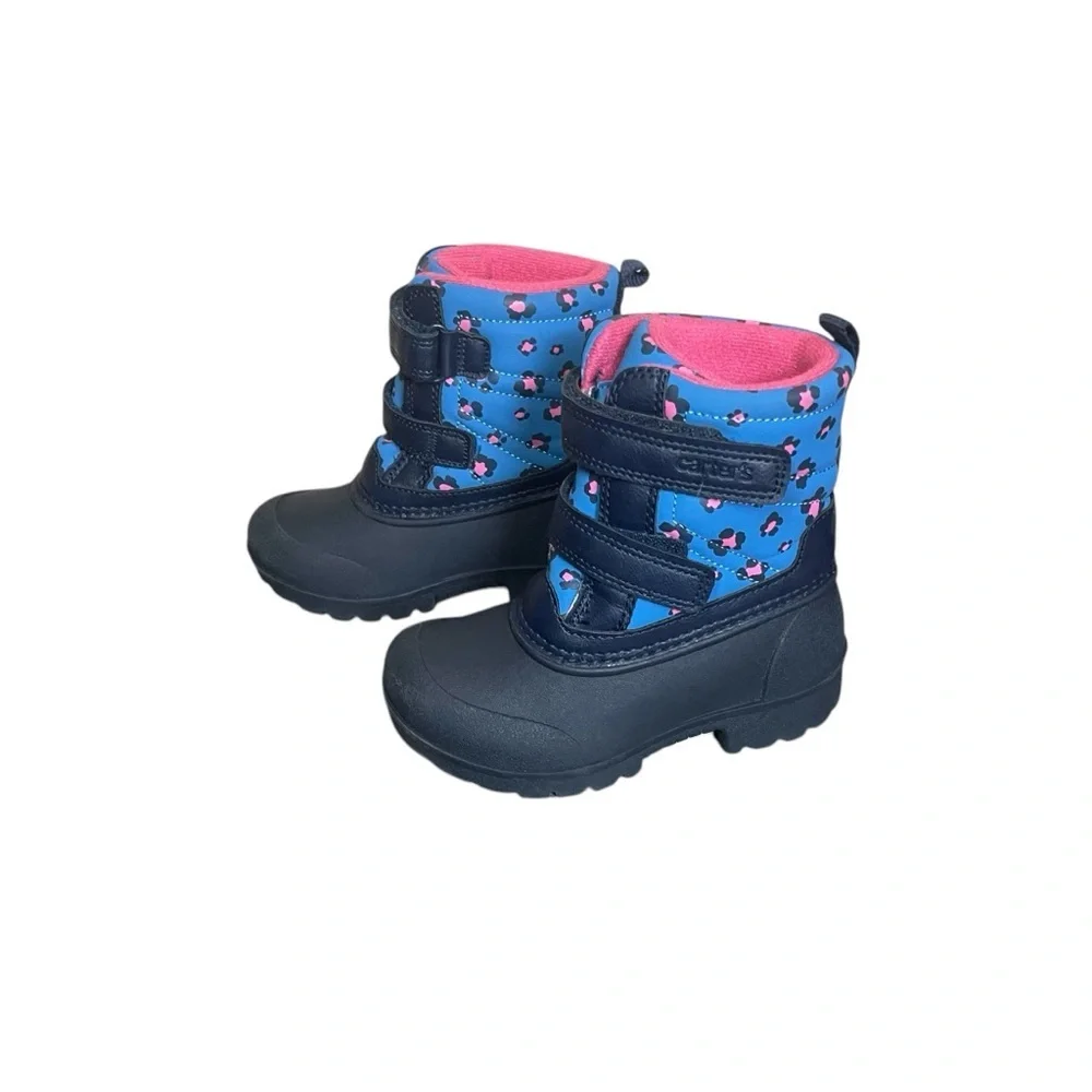 Carters Toddler Girls Navy Pink Deltha Leopard Cheetah Snow Boot 8M Winter Sled‎